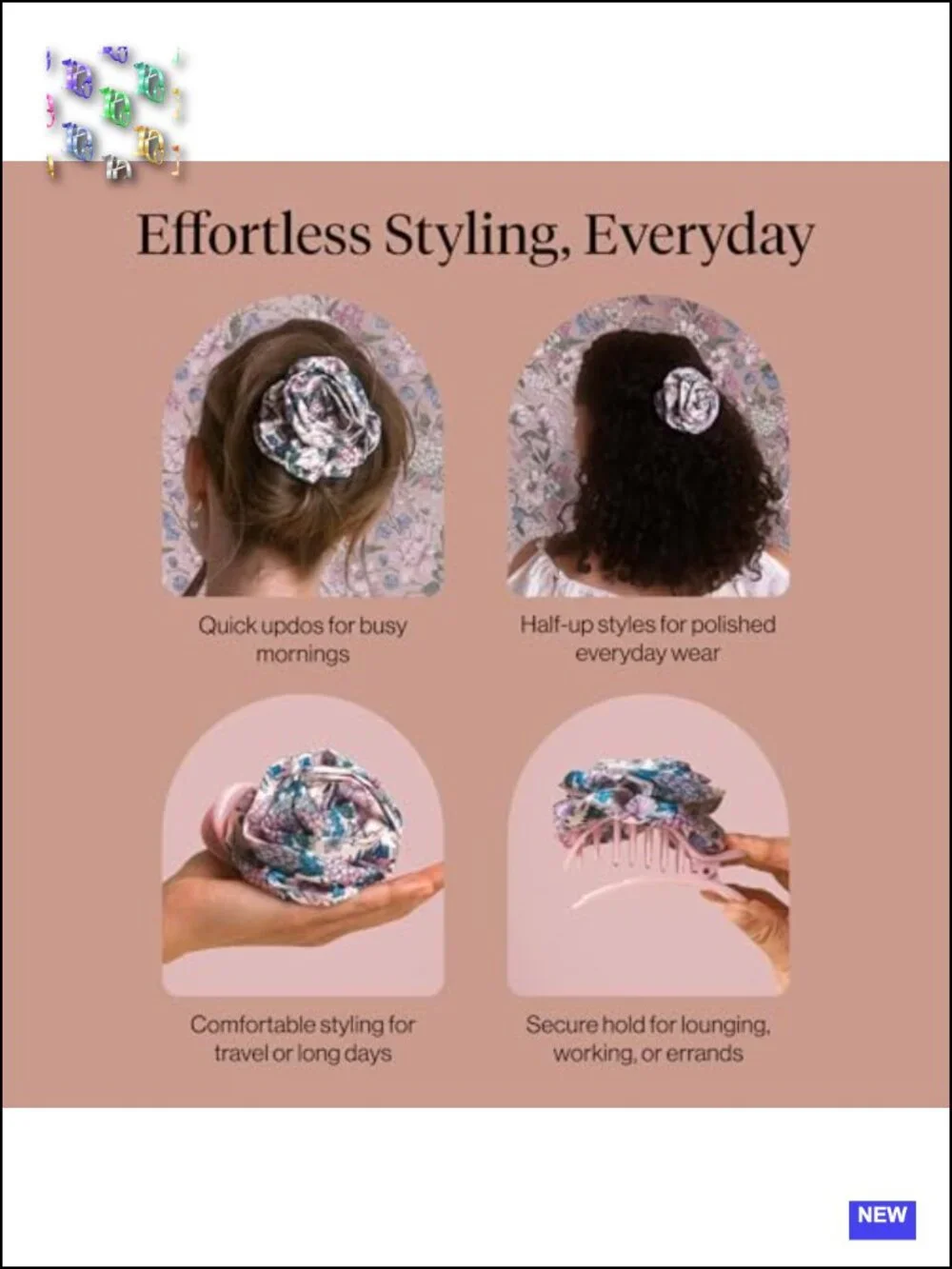 Medium Satin Rosette Flat Hair Clips - Strong Hold Claw Clips for Thick & Fine
